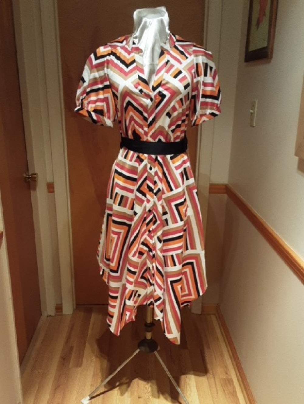 Karl Lagerfeld Geometric Midi Dress in Cream, Pink, Orange & Black